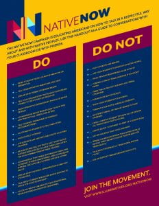 Describes dos and don'ts for respectful conversation with and about Native peoples
